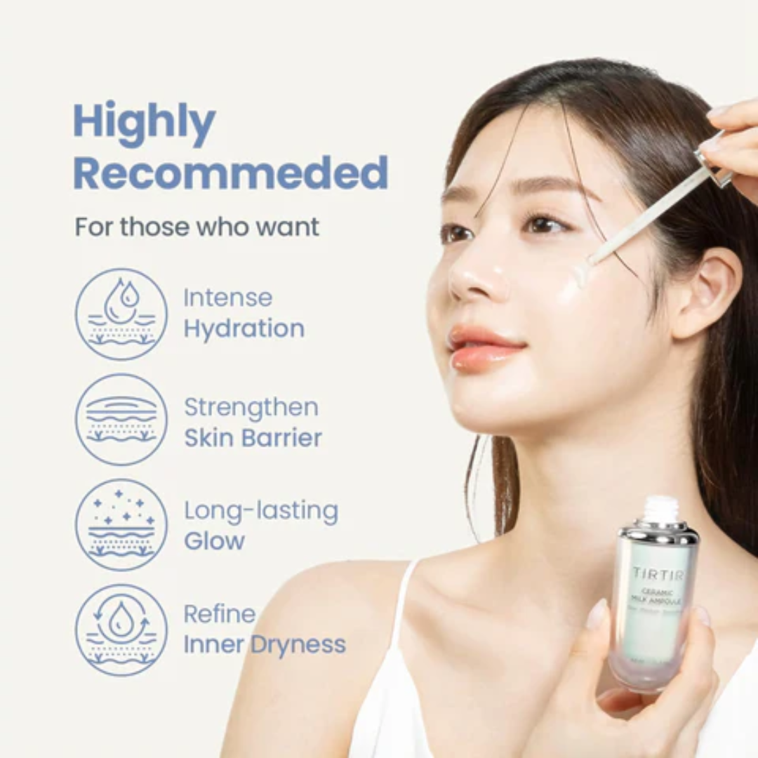 TIRTIR Ceramic Milk Ampoule | 6 Ceramides + Plant-Based Milk for Instant Glass Skin Glow | 50-Hour Deep Hydration & Barrier Strengthening