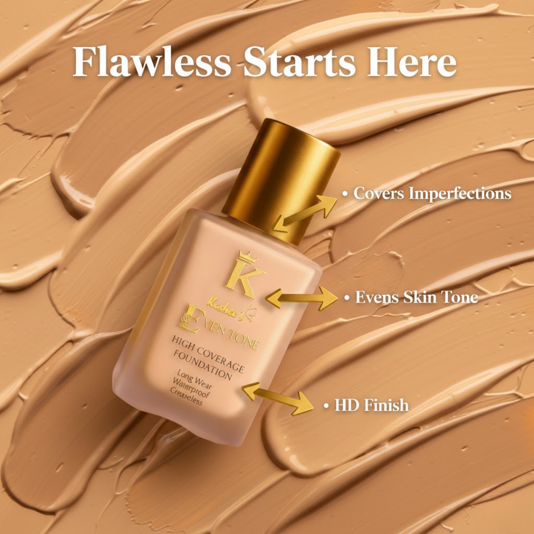 Kashes Radiance Trio Bundle | Full Coverage Foundation, 24K Gold Primer & Free Beauty Blender | Instant Glow