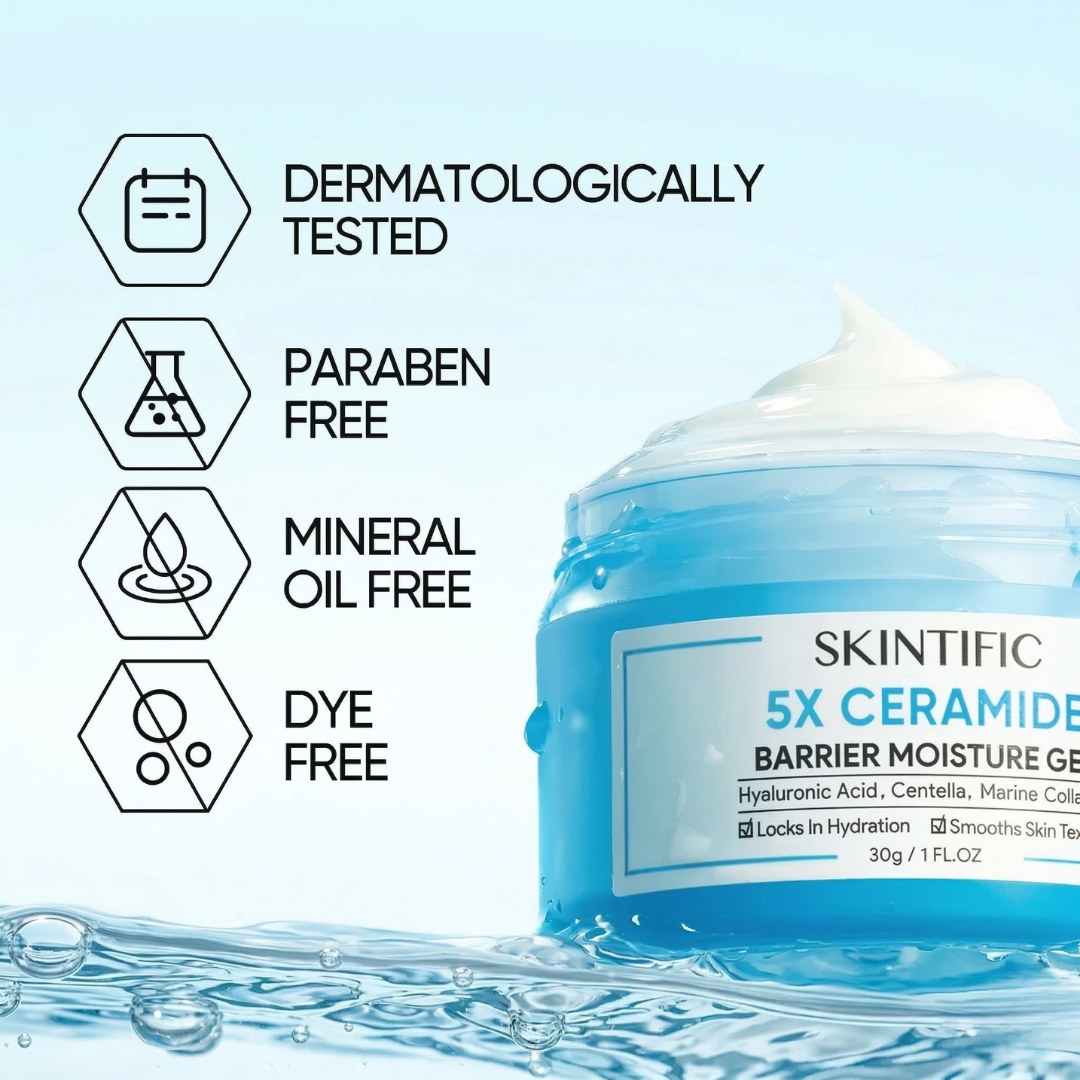 SKINTIFIC 5X Ceramide Barrier Moisture Gel | Lightweight Repairing Moisturizer with Hyaluronic Acid, Centella & Marine Collagen | Soothes Redness, Oil Control & 24H Hydration