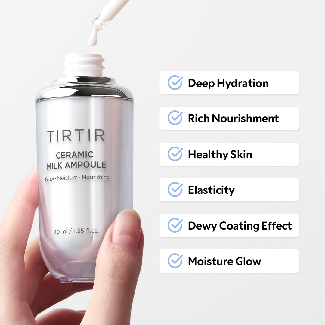 TIRTIR Ceramic Milk Ampoule | 6 Ceramides + Plant-Based Milk for Instant Glass Skin Glow | 50-Hour Deep Hydration & Barrier Strengthening