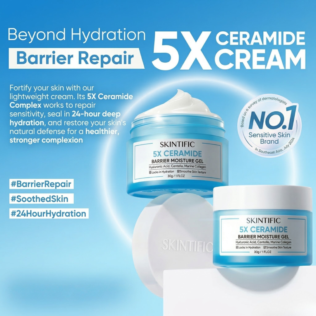 SKINTIFIC 5X Ceramide Barrier Moisture Gel | Lightweight Repairing Moisturizer with Hyaluronic Acid, Centella & Marine Collagen | Soothes Redness, Oil Control & 24H Hydration