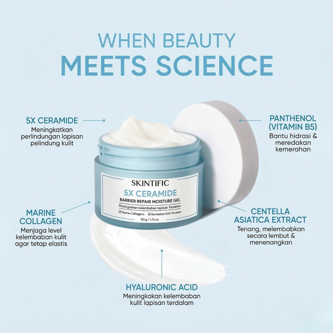 SKINTIFIC 5X Ceramide Barrier Moisture Gel | Lightweight Repairing Moisturizer with Hyaluronic Acid, Centella & Marine Collagen | Soothes Redness, Oil Control & 24H Hydration