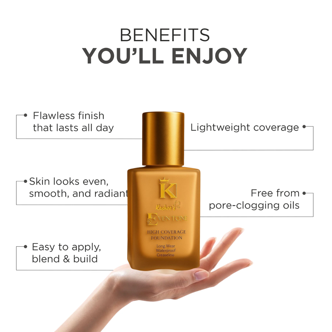 Kashes Radiance Trio Bundle | Full Coverage Foundation, 24K Gold Primer & Free Beauty Blender | Instant Glow