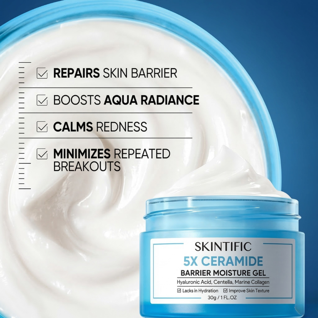 SKINTIFIC 5X Ceramide Barrier Moisture Gel | Lightweight Repairing Moisturizer with Hyaluronic Acid, Centella & Marine Collagen | Soothes Redness, Oil Control & 24H Hydration