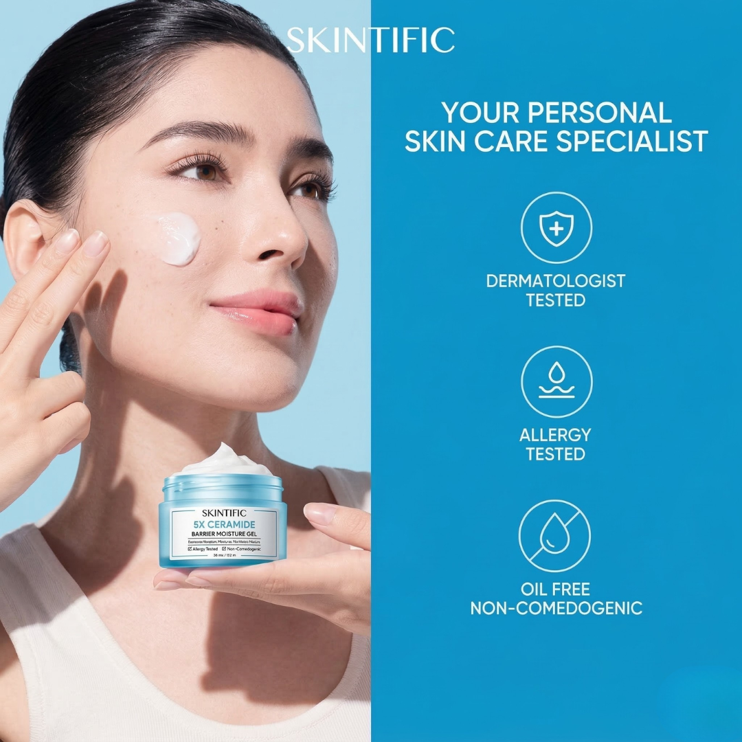 SKINTIFIC 5X Ceramide Barrier Moisture Gel | Lightweight Repairing Moisturizer with Hyaluronic Acid, Centella & Marine Collagen | Soothes Redness, Oil Control & 24H Hydration