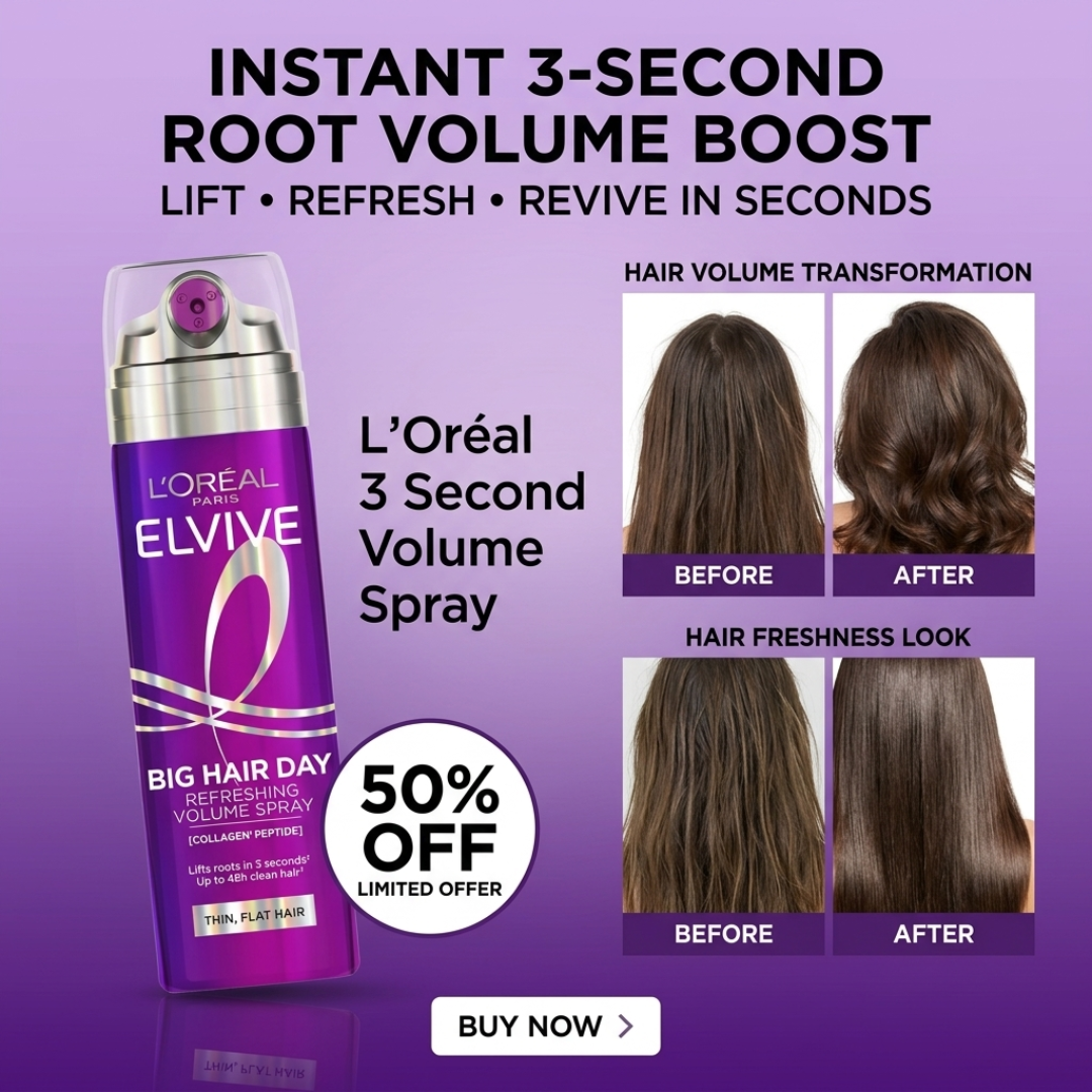 L'Oréal Paris Elvive 3 Second Volume Spray – Instant Root Volume Boost – Lifts, Refreshes & Revives Thin, Flat Hair in 3 Seconds – With Collagen Peptides – Up to 48H Freshness – No Residue, Lightweight