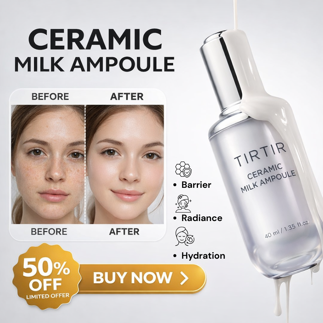 TIRTIR Ceramic Milk Ampoule | 6 Ceramides + Plant-Based Milk for Instant Glass Skin Glow | 50-Hour Deep Hydration & Barrier Strengthening