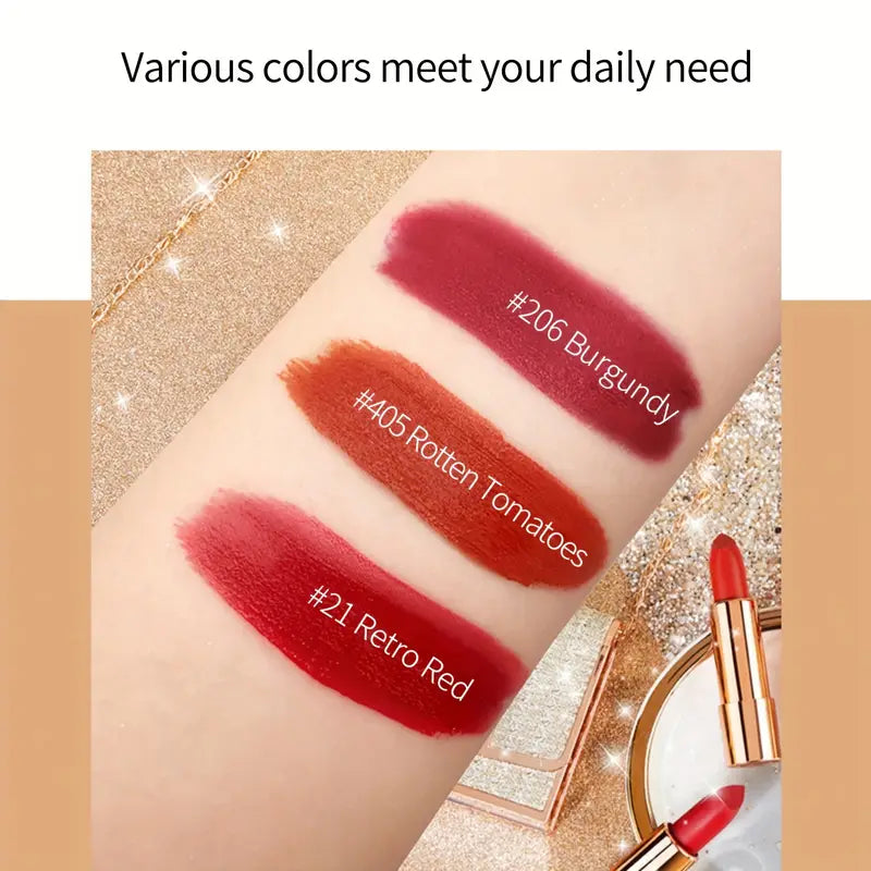 Velvet Texture Matte Lipstick Set - Long Lasting, Waterproof, Smudge Proof, Retractable Red Lipstick with Slivery Chain Bag Package Valentine's Day Gifts