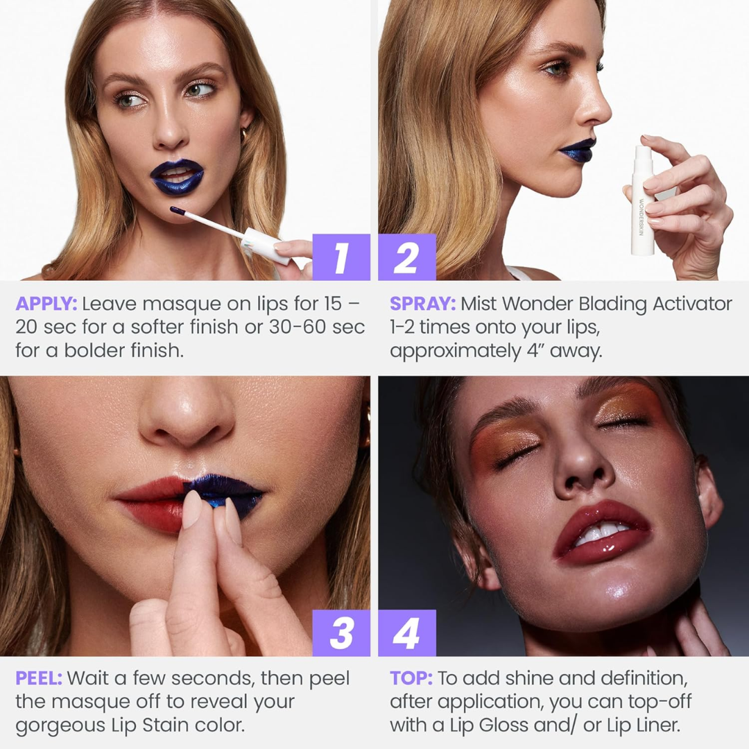 Wonderskin Wonder Blading Lip Stain Kit | 2-Step Transfer-Proof Lip Color | Long-Lasting & Smudge-Resistant