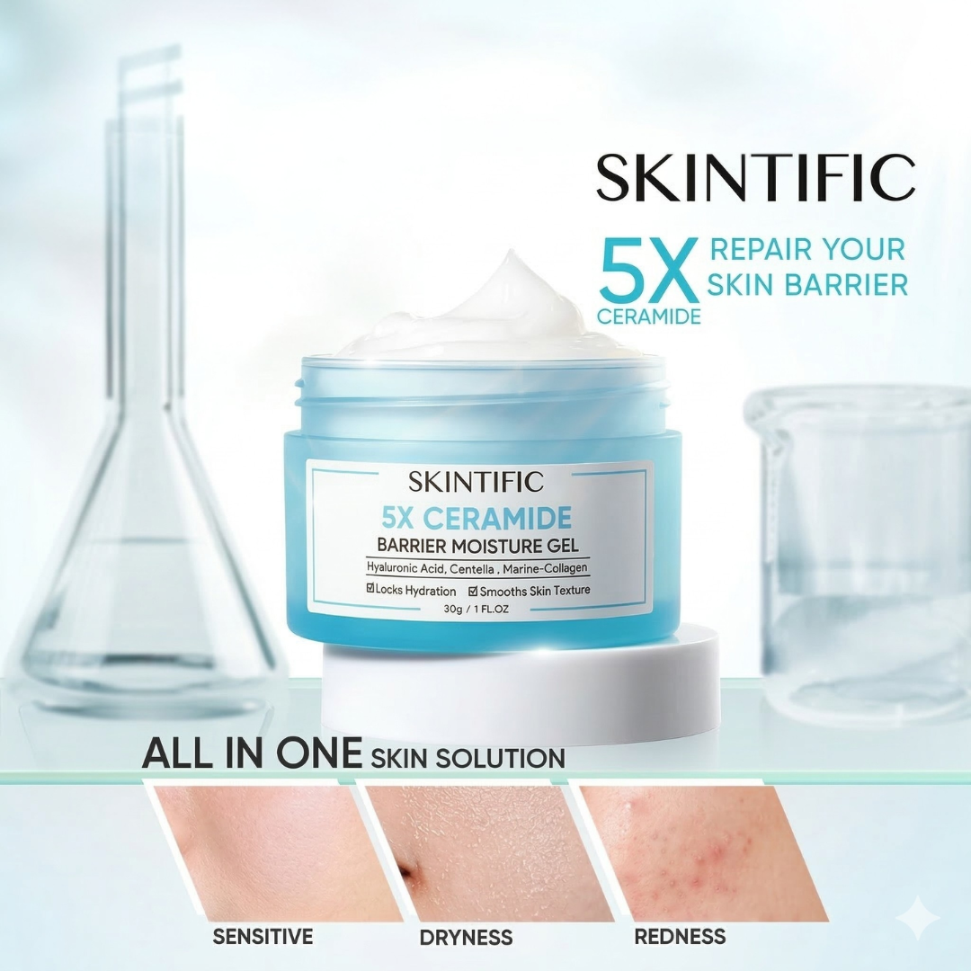 SKINTIFIC 5X Ceramide Barrier Moisture Gel | Lightweight Repairing Moisturizer with Hyaluronic Acid, Centella & Marine Collagen | Soothes Redness, Oil Control & 24H Hydration