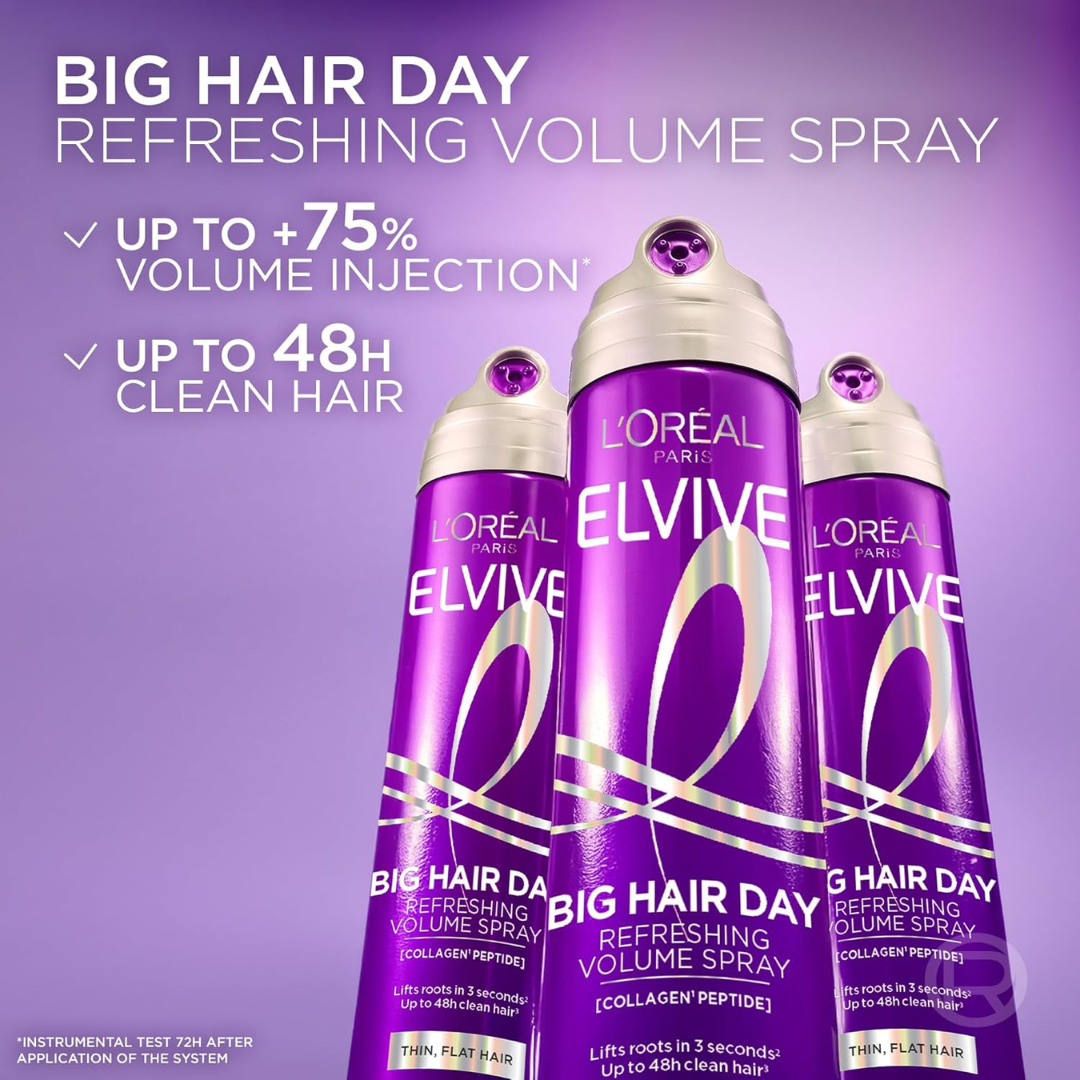 L'Oréal Paris Elvive 3 Second Volume Spray – Instant Root Volume Boost – Lifts, Refreshes & Revives Thin, Flat Hair in 3 Seconds – With Collagen Peptides – Up to 48H Freshness – No Residue, Lightweight