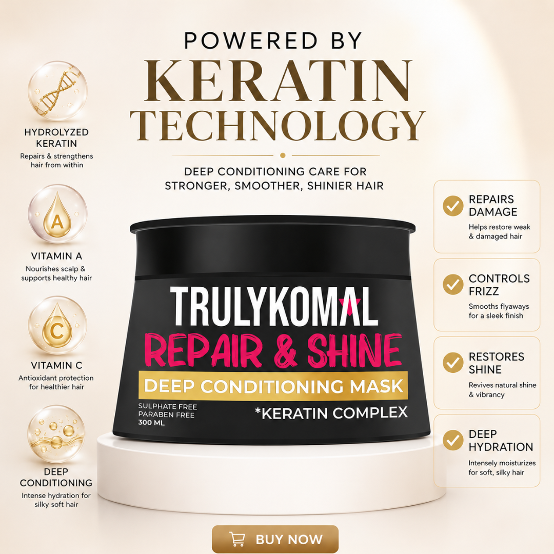 Truly Komal Repair & Shine Deep Conditioning Mask – 50% OFF – Repair Damaged Hair in Just 10 Minutes – With Keratin Complex – Deep Conditioning, Frizz Control & Salon Shine