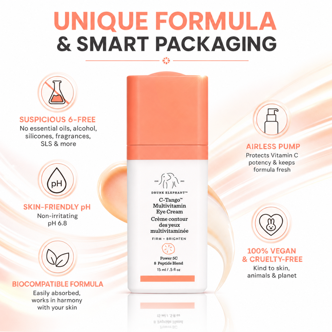 Drunk Elephant C-Tango Multivitamin Eye Cream – Brighten, Firm & Rebuild Your Under-Eyes – With Power 5C Vitamin Complex & 8-Peptide Blend – Reduces Dark Circles, Smooths Fine Lines & Firms Delicate Skin – Clean, Cruelty-Free