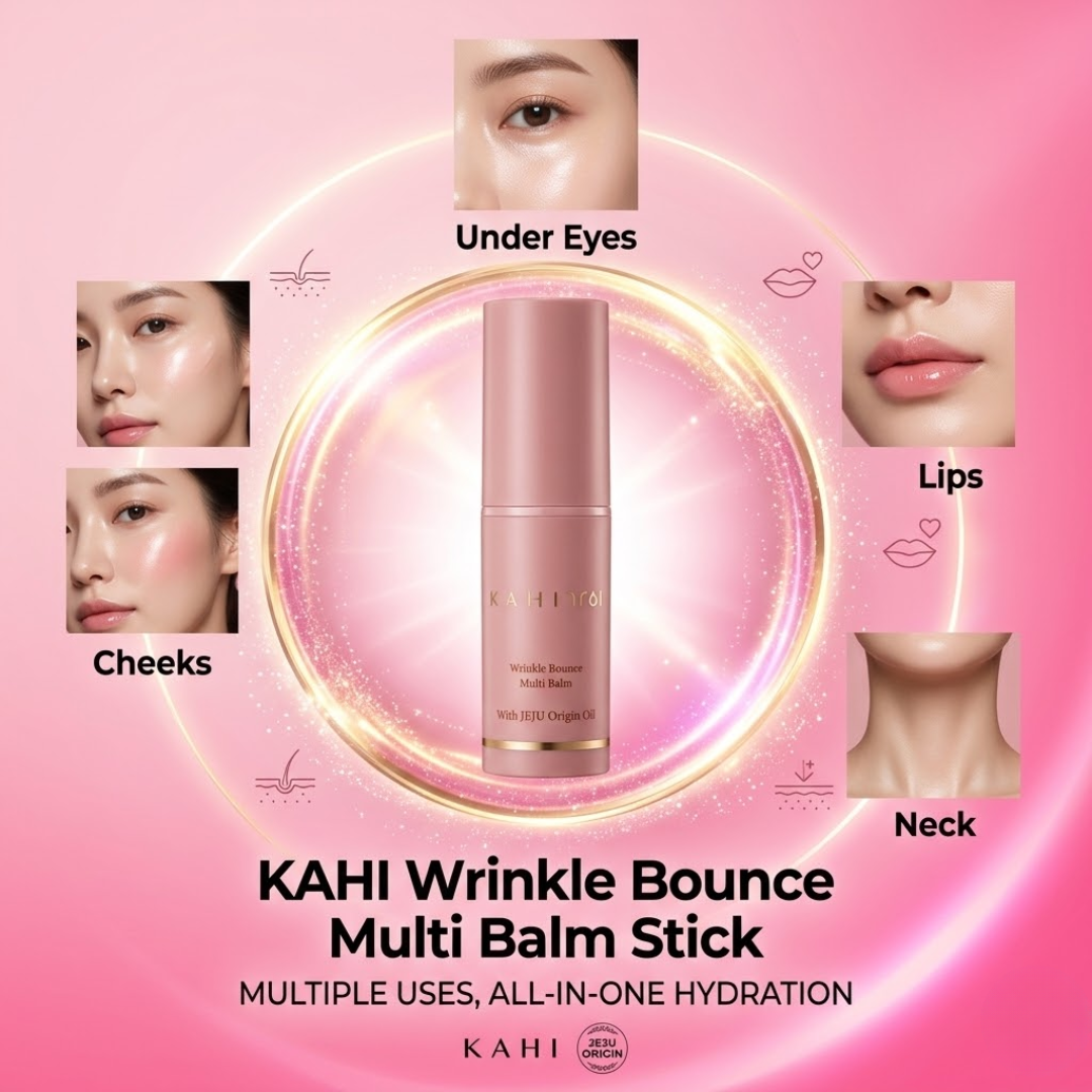 Kahi Wrinkle Bounce Multi Balm Stick | 48-Hour Hydration, Collagen Stimulation & Instant Glass Skin Glow with Jeju Origin Oil