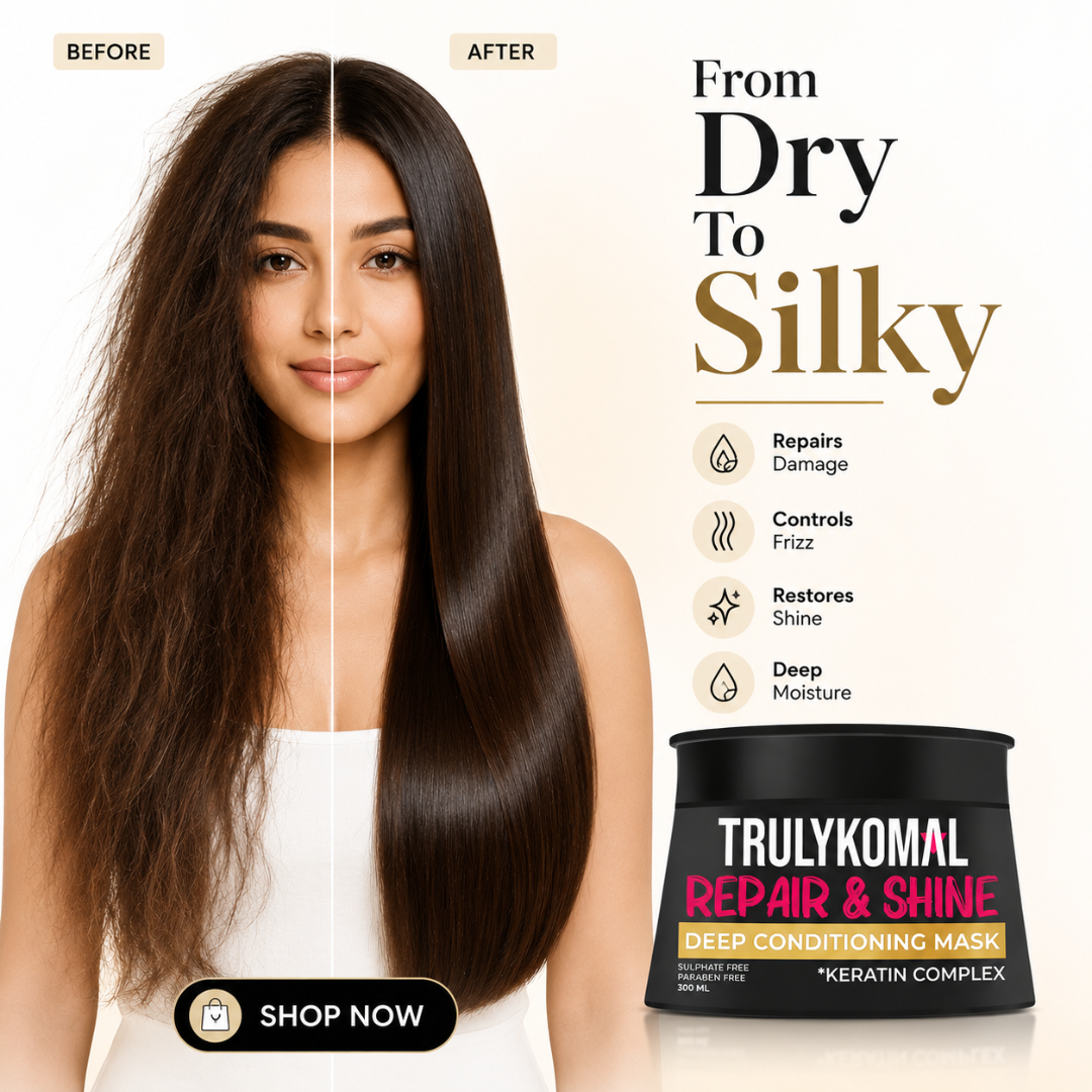 Truly Komal Repair & Shine Deep Conditioning Mask – 50% OFF – Repair Damaged Hair in Just 10 Minutes – With Keratin Complex – Deep Conditioning, Frizz Control & Salon Shine