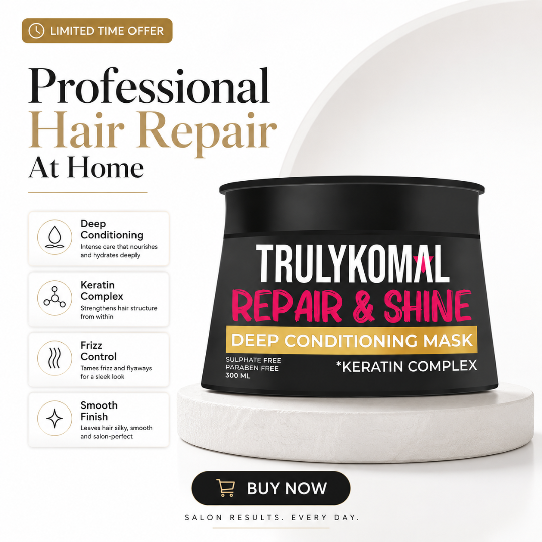 Truly Komal Repair & Shine Deep Conditioning Mask – 50% OFF – Repair Damaged Hair in Just 10 Minutes – With Keratin Complex – Deep Conditioning, Frizz Control & Salon Shine