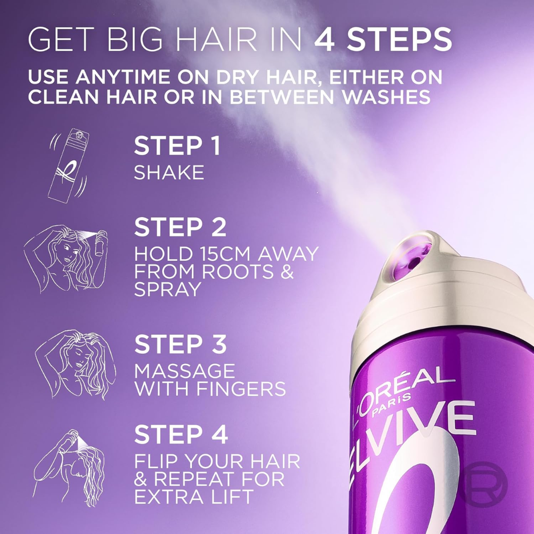 L'Oréal Paris Elvive 3 Second Volume Spray – Instant Root Volume Boost – Lifts, Refreshes & Revives Thin, Flat Hair in 3 Seconds – With Collagen Peptides – Up to 48H Freshness – No Residue, Lightweight