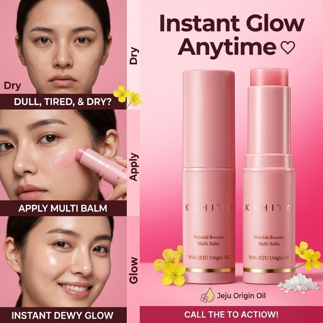 Kahi Wrinkle Bounce Multi Balm Stick | 48-Hour Hydration, Collagen Stimulation & Instant Glass Skin Glow with Jeju Origin Oil