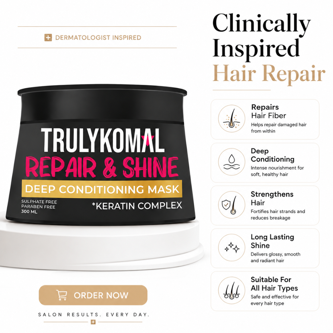 Truly Komal Repair & Shine Deep Conditioning Mask – 50% OFF – Repair Damaged Hair in Just 10 Minutes – With Keratin Complex – Deep Conditioning, Frizz Control & Salon Shine