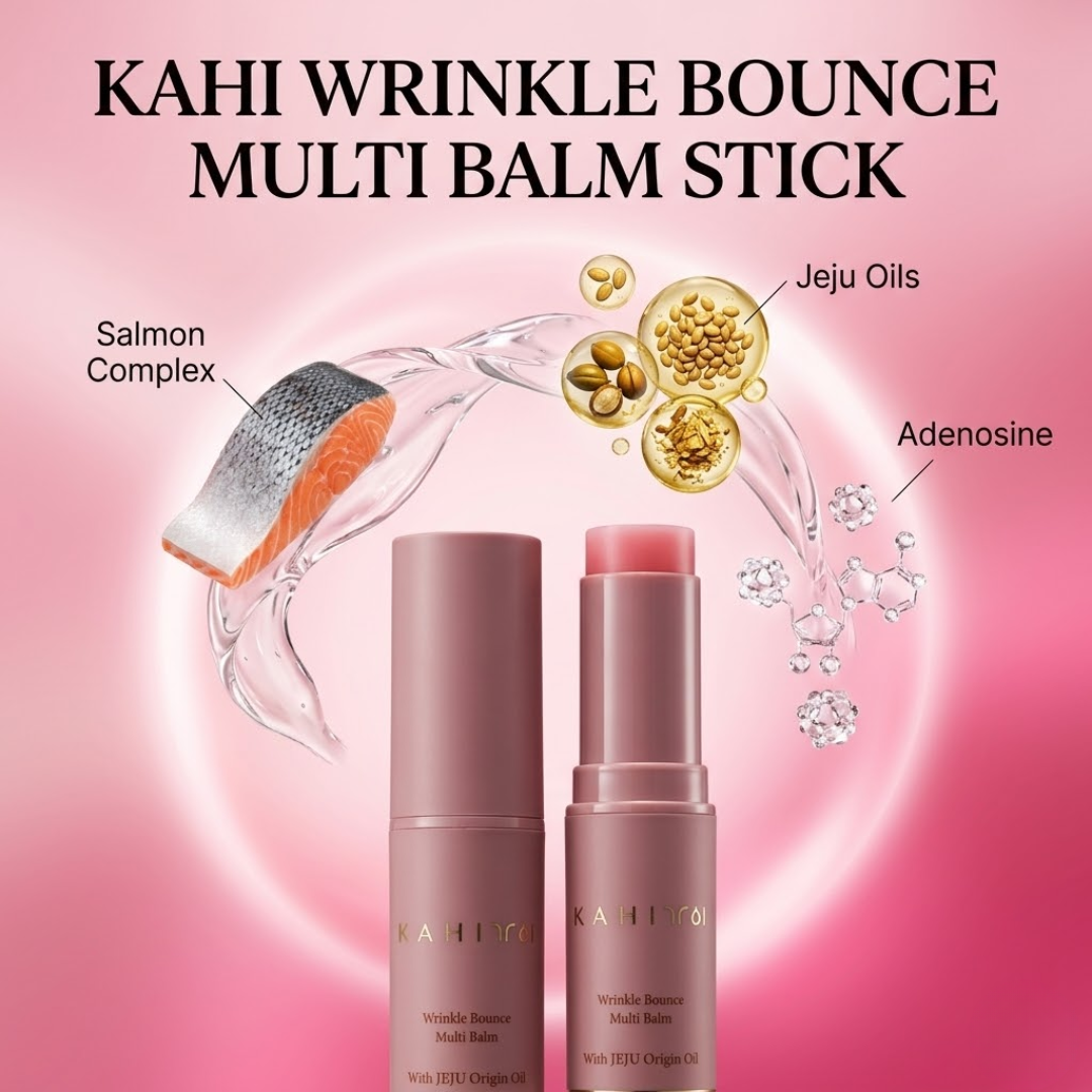 Kahi Wrinkle Bounce Multi Balm Stick | 48-Hour Hydration, Collagen Stimulation & Instant Glass Skin Glow with Jeju Origin Oil