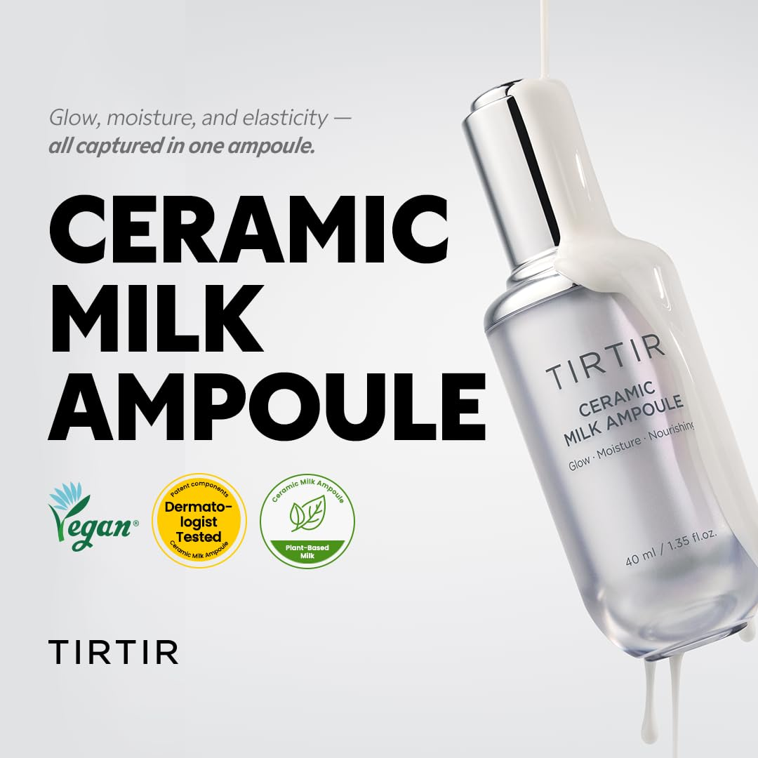 TIRTIR Ceramic Milk Ampoule | 6 Ceramides + Plant-Based Milk for Instant Glass Skin Glow | 50-Hour Deep Hydration & Barrier Strengthening