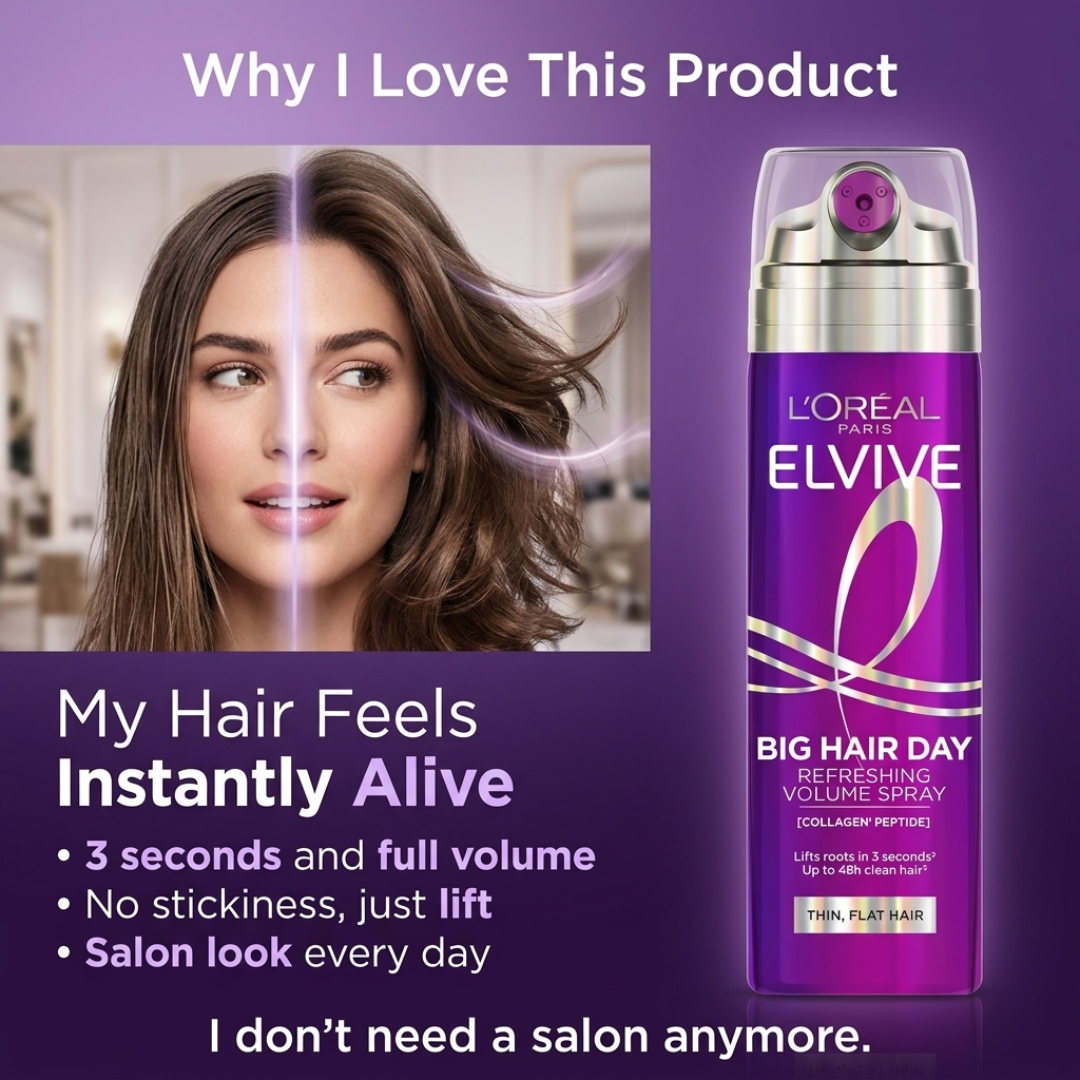 L'Oréal Paris Elvive 3 Second Volume Spray – Instant Root Volume Boost – Lifts, Refreshes & Revives Thin, Flat Hair in 3 Seconds – With Collagen Peptides – Up to 48H Freshness – No Residue, Lightweight