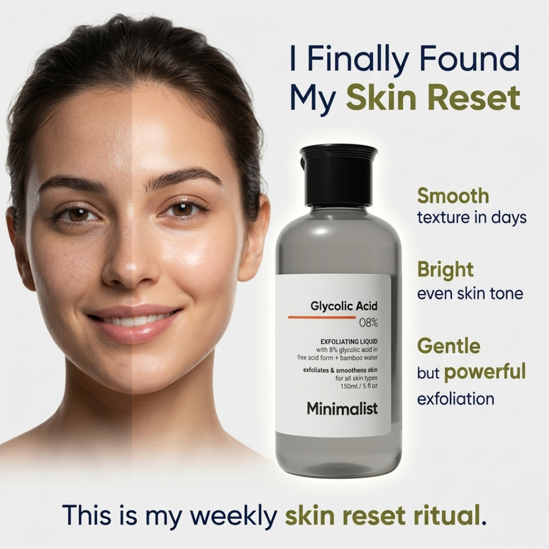 Minimalist 8% Glycolic Acid Exfoliating Toner – Exfoliate, Brighten & Smooth Skin Texture – For Face, Neck, Underarms & Feet – With Bamboo Water & Aloe Extract – Fades Pigmentation, Dark Patches, Dryness & Cracked Heels