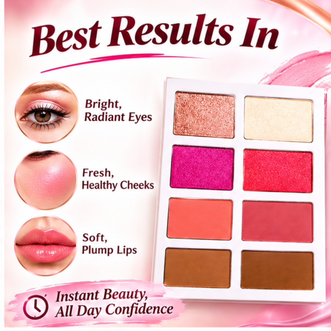 Nadia Hussain Bling Face Palette – 4-in-1 Contour, Matte Blush, Shimmer Blush & Highlighter – One Palette, Endless Glow – Rich Pigment, Soft & Blendable – Multi-Use for Eyes, Cheeks & Lips