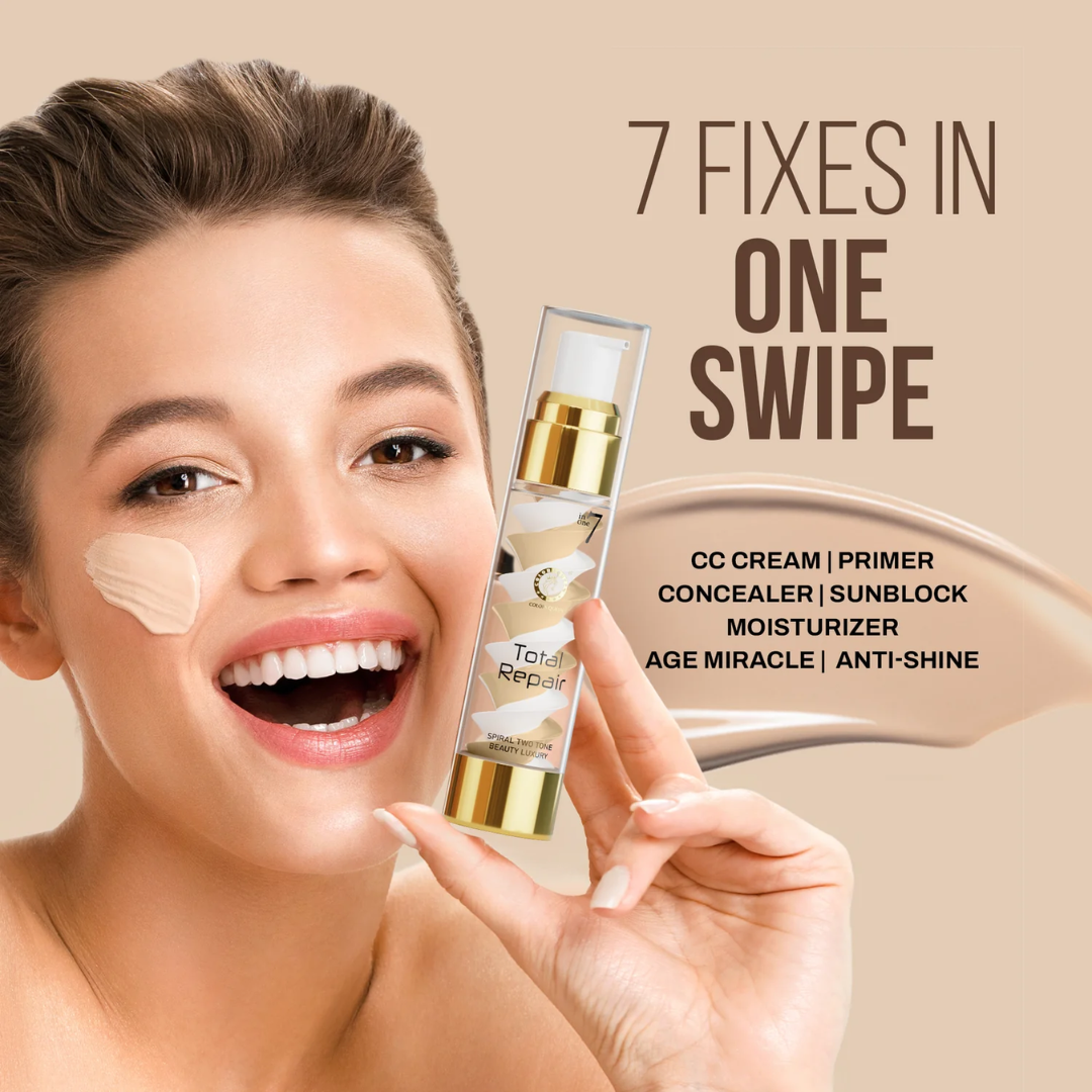 COLORS QUEEN Total Repair 7-in-1 Foundation | CC Cream + Primer + Concealer + Sunblock SPF 30 + Moisturizer + Anti-Aging + Anti-Shine