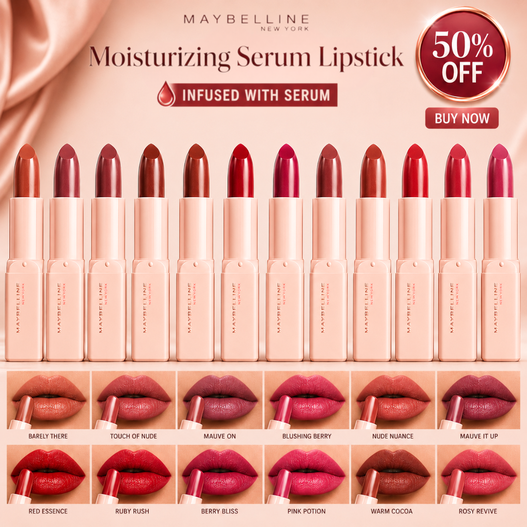 Maybelline Moisturizing Serum Lipstick – Serum Shine, Moisture Boost – Hydrating Color That Lasts – Infused with Serum – Long-Lasting, Moisturizing Lip Color