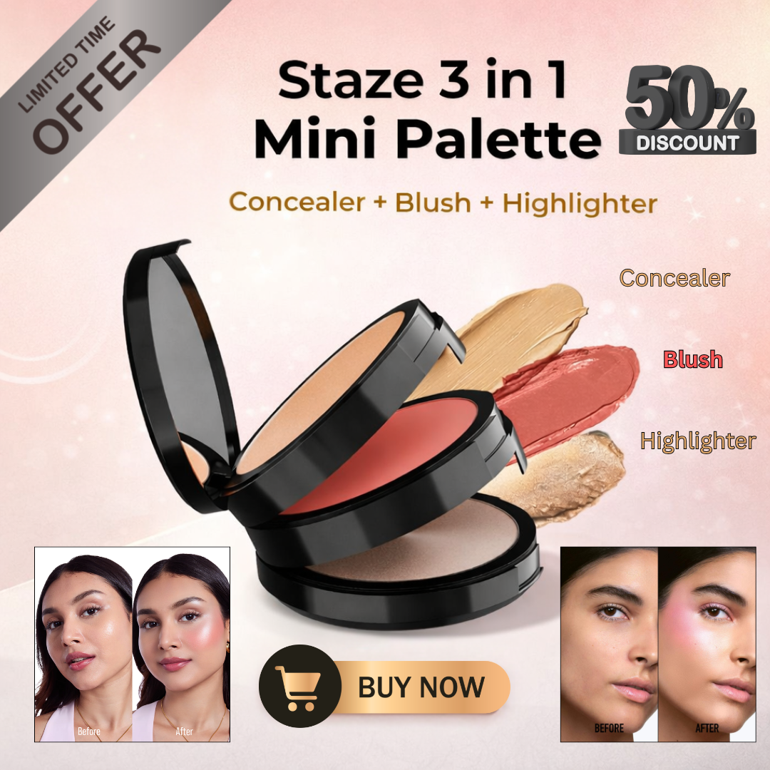 STAZE 3-in-1 Mini Glow Palette | Concealer + Blush + Highlighter | Pocket-Sized All-in-One Makeup Stack