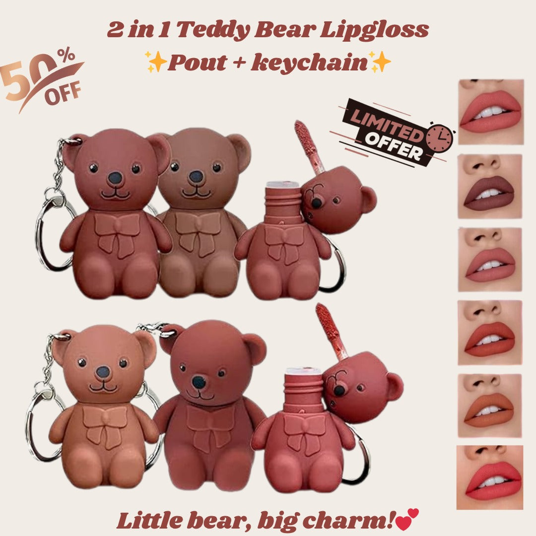 2 in 1 teddy bear lipgloss - Pout + Keychain (pack of 6)
