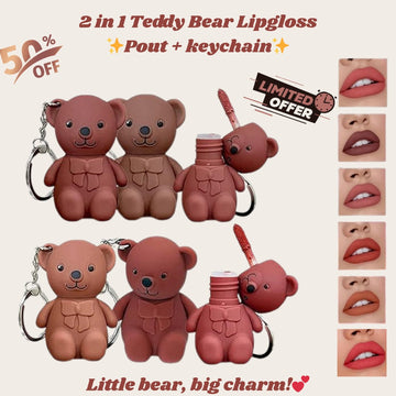 2 in 1 teddy bear lipgloss - Pout + Keychain (pack of 6)